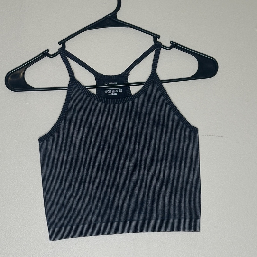Amazon Ribbed Charcoal Crop Top